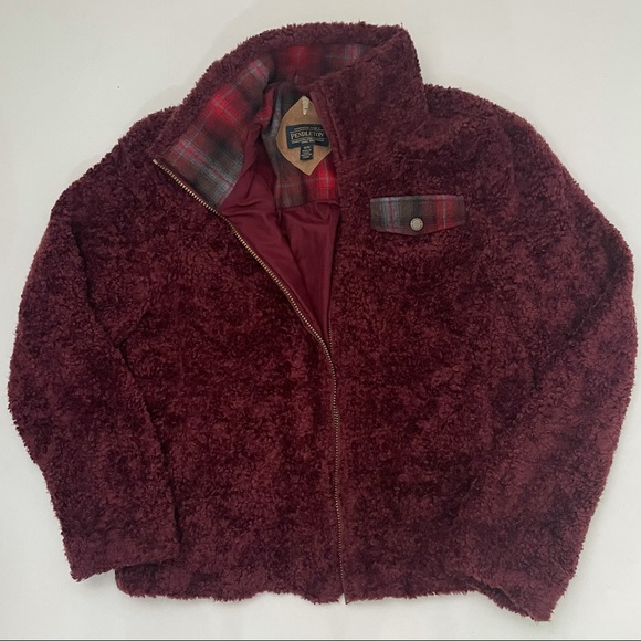 Pendleton Jackets & Blazers - PENDLETON Fuzzy Sherpa Zip Up Jacket Burgundy